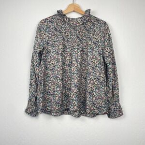 Doen Ruffle Neck Floral Multicolor Long Sleeve Blouse Size Small